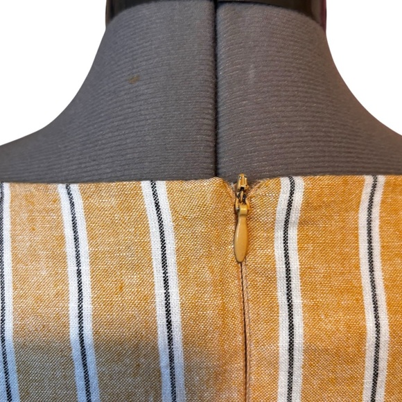 Zara Linen Blend Cutout Puff Sleeve Dress – Mustard Stripe, Size M - Picture 5 of 12